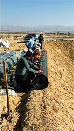 Geomembrane Liner Work – Waterproof Soil Lining Installation #work