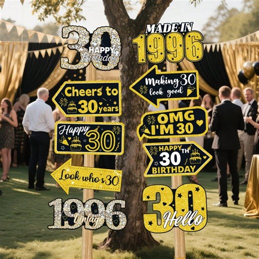10pcs 30th 40th 50th 60 70th Birthday Black Gold Decoration Set Photo Booth Props Vintage Style Paper Signage | Lazada Philippines