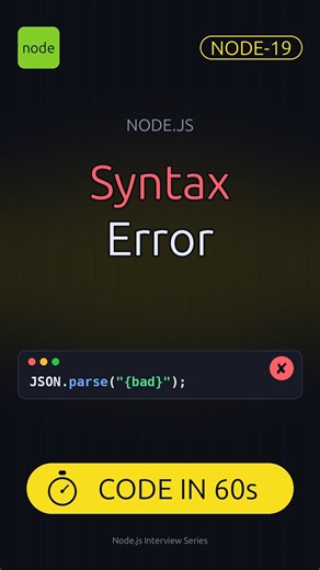 NODE-19 | SyntaxError in Node.js (JSON.parse) in 60 Seconds #shorts #javascript #interviewprep