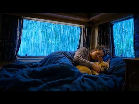 Rain Sounds for Sleeping - Sleep in Minutes with Heavy Rain and Distant Thunder in a Cozy Car