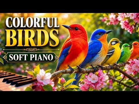 Colorful Birds & Soft Piano Music 4K | Relaxing Birdsong, Healing Nature Ambience