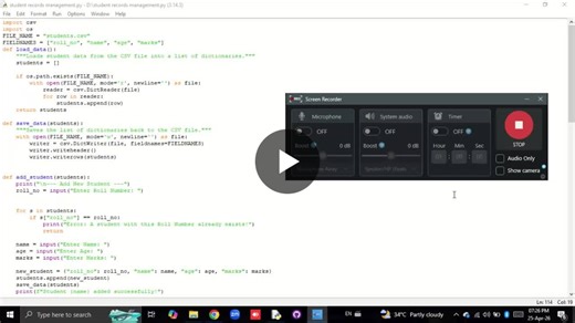 Python Student Record Management System Built with CSV | Vignesh M posted on the topic | LinkedIn