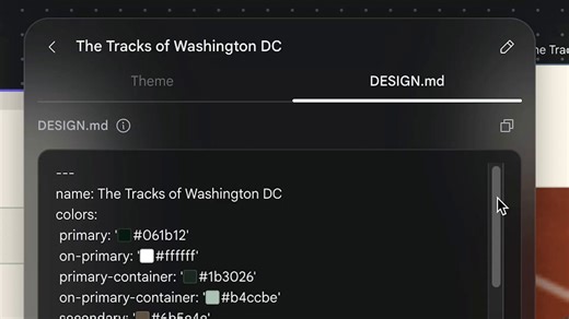 Today, we’re open-sourcing the draft specification for DESIGN.md, so it can be used across any tool or platform. We’re also adding new capabilities.DESIGN.md lets you easily export and import your design rules from project to project. Instead of guessing intent, agents know exactly what a color is for and can even validate their choices against WCAG accessibility rules.Watch David East break down this shared visual language in action👇. New capabilities and links in 🧵
