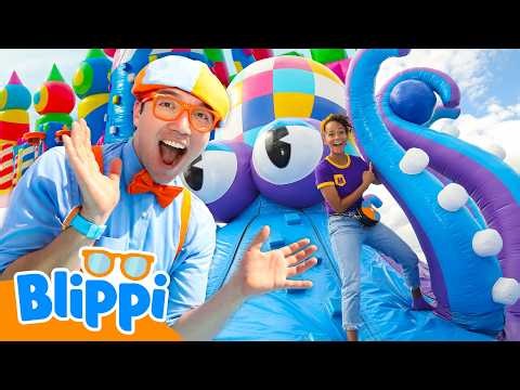 GIANT BOUNCE HOUSE Dino Dance Party! 🦖🕺 Blippi & Meekah Best Friend Collab