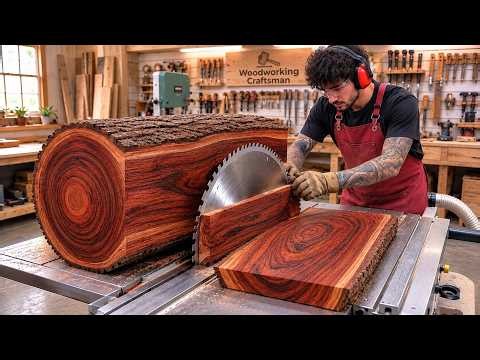 This Redwood Logs Became a Round Dining Table – An Incredible Woodworking Transformation!