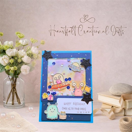 Alien UFO Shaker Birthday Card, Cute Space Birthday Card, Funny Alien Card, Kids Birthday Card, Handmade Sci-fi Birthday Card - Etsy