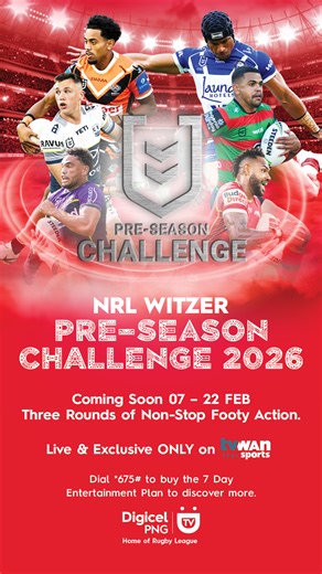 🏉 Footy is BACK! NRL Pre-Season WEEK ONE is live 🔥 Full coverage. LIVE & EXCLUSIVE only on TVWAN SPORTS. 📅 Sat 07 Feb 🐶 Bulldogs vs Cowboys — 4:30pm 🐉 Dragons vs Knights — 6:30pm 📞 Dial *515# for a 14-Day, 40-Channel Plan Or dial *888# and pay with CellMoni to enjoy up to 34% OFF💰 Digicel TV — Official Broadcaster of the Rugby League World Cup 2026 #NRLPreseason2026 #WeekOne #TVWANSports #DigicelTV #HOMEOFRLWC2026 | Digicel