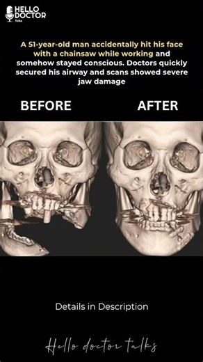 A 51-year-old man accidentally hit his face with a chainsaw while working