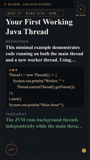 Day 57 Pt 4/10: Your First Working Java Thread #Shorts
