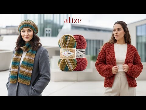 Alize Superlana Maxi ile Sepet Örgü Atkı & Bere ve Hırka