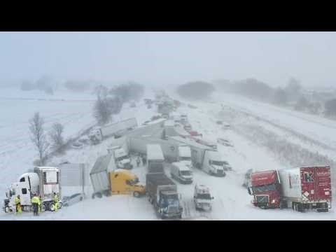 Chaos in Canada! 50cm of Snow Storm Causing Major Collision, 300 Vehicles Trap in Highway 63