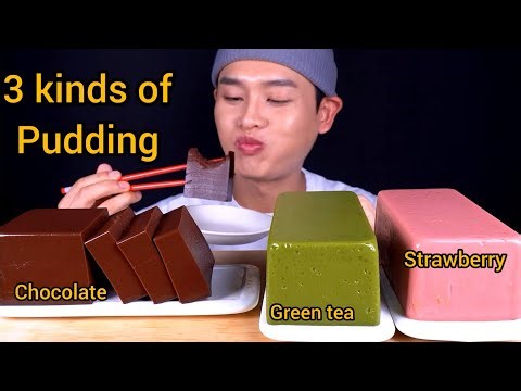 ASMR Eating Chocolate Pudding,Green tea Pudding & Strawberry Pudding ‪@Bonggil‬ #viral #mukbang #asmr