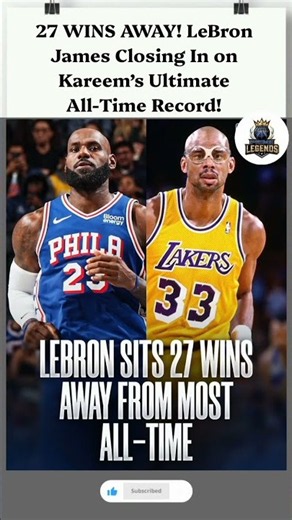 ​27 WINS AWAY! LeBron James Closing In on Kareem’s Ultimate All-Time Record! 👑🐐📊 #nba #shorts
