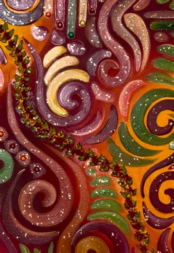 Close up of my “Heatwave” acrylic painting! I used modeling paste for the middle and added glitter and rhinestones around it. Its available on my store, link in bio :) ⋆˚꩜｡ #paintingprocess #abstractart #foryoupage #artdetails #paintingcanvas