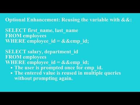 Introduction to Substitution Variables in SQL| Q3 Oracle L21 P1 | SMILE ROAD
