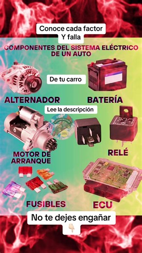 El sistema eléctrico de un automóvil es el encargado de generar, almacenar, distribuir y controlar la energía eléctrica necesaria para el arranque, funcionamiento del motor, seguridad y confort. A continuación te explico todos sus componentes, de forma clara, profesional y detallada, ideal para formación técnica y contenido educativo como el de Ingenio Automotriz. 🔋 1. Fuente de energía 🔹 Batería Es el corazón del sistema eléctrico. Proporciona energía para arrancar el motor Alimenta los siste