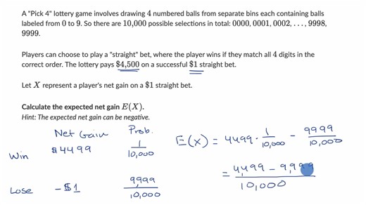 Expected payoff example: lottery ticket