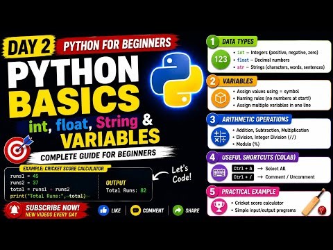 Python Basics: int, float, String & Variables | Day 2 Complete Guide for Beginners #coding #python
