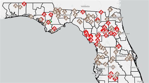 See location of active Florida wildfires Tuesday. Are any roads closed?