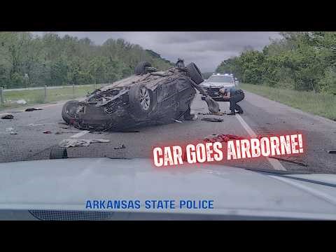 HIGH SPEED PURSUIT: Female suspect crashes & goes AIRBORNE AT 140MPH! - Arkansas State Police