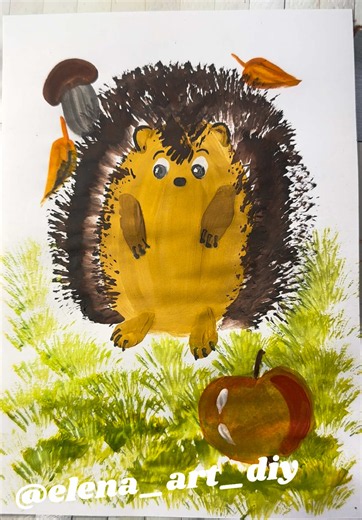 Drawing for kids🎨 hedgehog 🦔 paint drawings #drawigwithchildren #childrendrawing #autumn #hedgehog #beautifulflowers