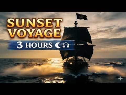 Relaxing Pirate Ship Ambience | Sunset Sailing, Ocean Waves & Wind Sounds | 3 Hours