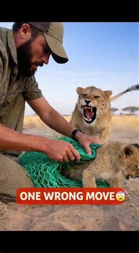 Lion Cub Trapped in Net… Tourist Saves Him as Mom Arrives 😱🦁