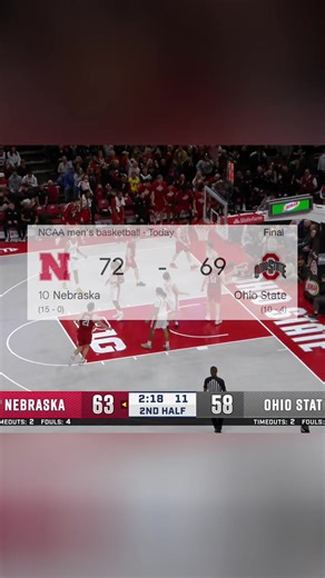 NEBRASKA HOLDS OFF OHIO STATE TO MOVE TO 15-0‼️ (via: @FOX Sports) #nebraskabasketball #nebraskacornhuskers #collegebasketball #collegehoops #bigtenbasketball