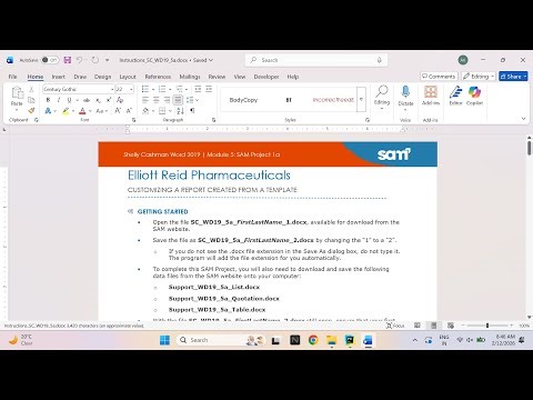 Shelly Cashman Word 2019 | Module 5: SAM Project 1a Elliott Reid Pharmaceuticals