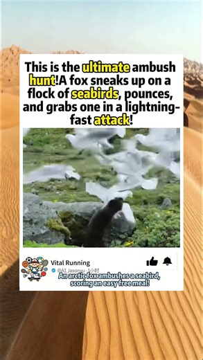 An arctic fox ambushes a seabird, scoring an easy free meal!#ArcticFoxHunt #SeabirdAmbush