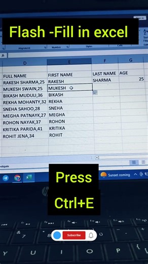 use of Flash -Fills in excel#Split first name and last name flash fill#excel#viral#computer#tranding