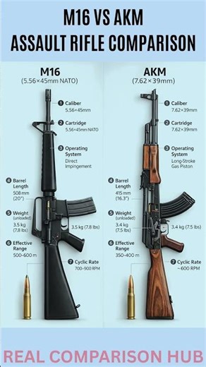 M16 vs Akm assault rifle comparison #military