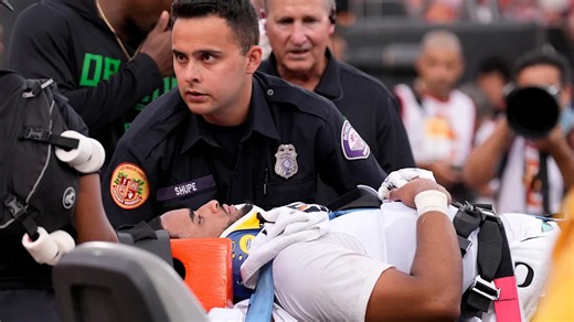 Oregon QB Dante Moore leaves field in ambulance after late hit. His Ducks rally for a stirring win