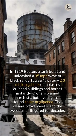 In 1919, a wave of molasses moved faster than a car and leveled a Boston neighborhood. #history #facts #historyfacts | The History Page