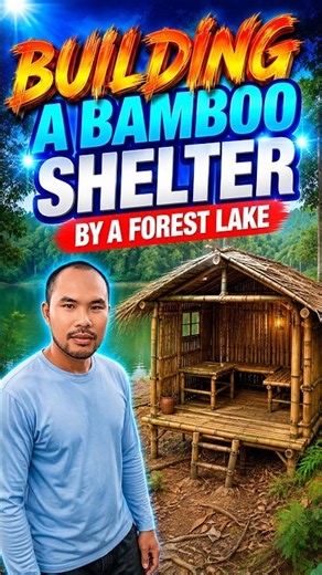 Building a Bamboo Shelter by a Forest Lake