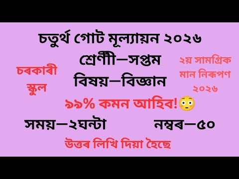 Class 7 G.Science Question Paper 4th unit test 2026 | Class 7 question paper 2026 4th unit SCERT