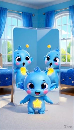 Lumi Meets a Mirror Monster! 🪞👾 #Shorts #babyalien #CuteAlien #Lumi #MirrorPrank #funny #KidsContent