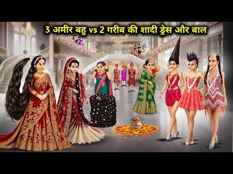 "3 अमीर बहु vs 2 गरीब की शादी ड्रेस और बाल || 3 Rich Brides vs 2 Poor Brides' Wedding Dresses"