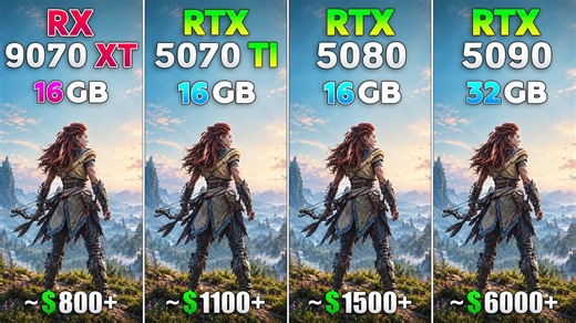 【Testing Games】RX 9070 XT vs RTX 5070 Ti vs RTX 5080 vs RTX 5090：4K分辨率11款游戏对比测试