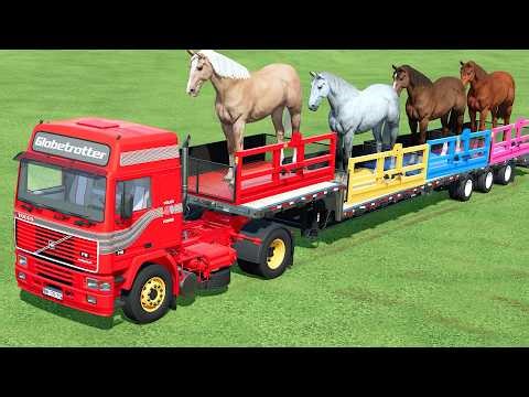 Mini Tractors vs GIANT HORSE - LOW LOADER TRANSPORT! Farming Simulator 22