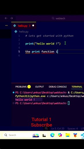 Hello World in Python 🐍 | Start Coding Today! | #shorts #ytshorts #youtubeshorts