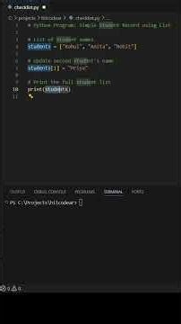 Python Student Record Using List | Update & Check Student 🔥#coding #hitcodear #python #shorts