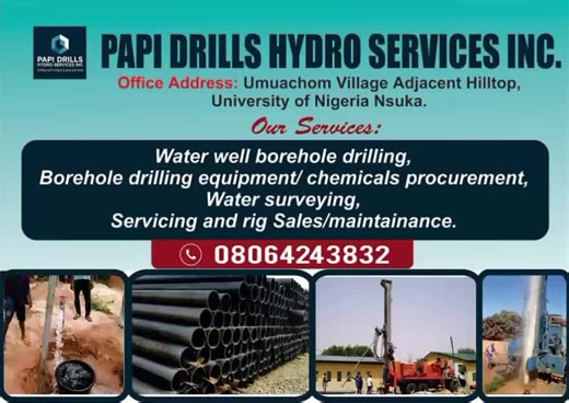 #thisjustin PAPI DRILLS HYDRO SERVICES INC. OUR SERVICES : 🟢 WATER WELL BOREHOLE DRILLING 🔵 BOREHOLE DRILLING EQUIPMENTS/ CHEMICAL PROCUREMENT ⚪ WATER 💦 SURVEYING ⚫ BOREHOLE SERVICING 🔴 WATER BOREHOLE RIG SALES/MAINTENANCE. For inquiries kindly send me a private message or call 📞 or WhatsApp 💬 2348064243832 PAPI DRILLS HYDRO SERVICES INC.... Drilling with integrity and precision 🆖©️™️®️ #papidrills #drillbit #capcut #geology #geophysics #geophysicalsurvey #hydro #hydrogeology #ground #gro