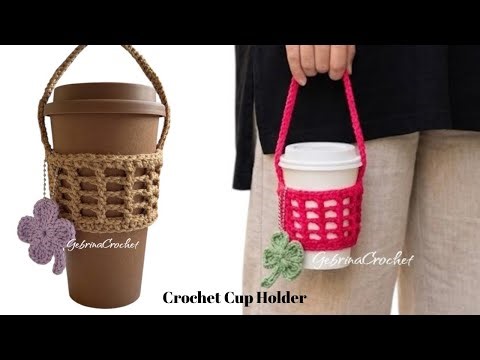 Crochet Cup Holder Bag Tutorial + Flower Charm That's Going Viral | Free Pattern for Beginners! b...