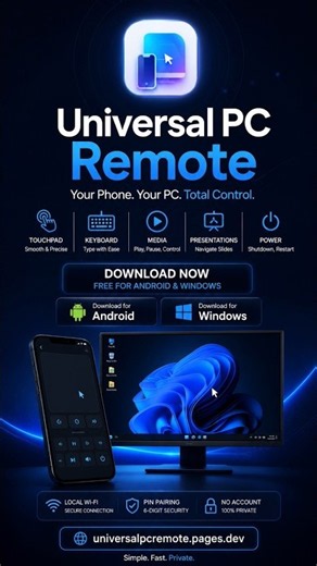Control your Windows PC with your Android phone! 📱💻🔥🎮 https://universalpcremote.pages.dev
