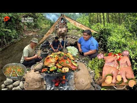 Whole Chicken Prepared in the Forest Jungle Survival Cooking Full Chicken Outdoor Cooking & Eating
