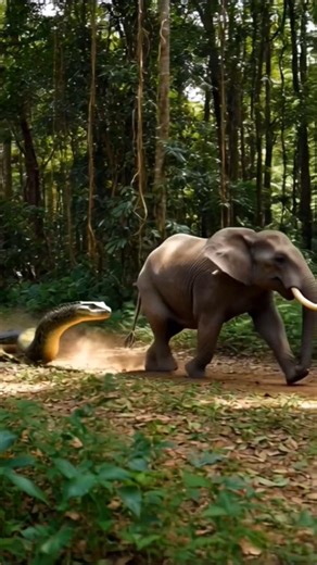Giant Python Chases an Elephant – Unbelievable Moment Caught on Camera! #python #elephant #animals