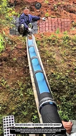 Brick Chute Red Blocks: Tube Sends Bricks Down Without Machinery #innovation #worktool #process