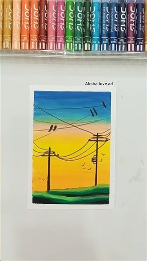 🌅 Easy Sunset Scenery Drawing | Oil Pastel Art #shorts #oilpastel