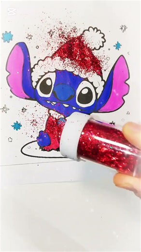 Cute Christmas Stitch Drawing 🎄✨ Glitter Art I Made This Myself #art #drawing#trending#short